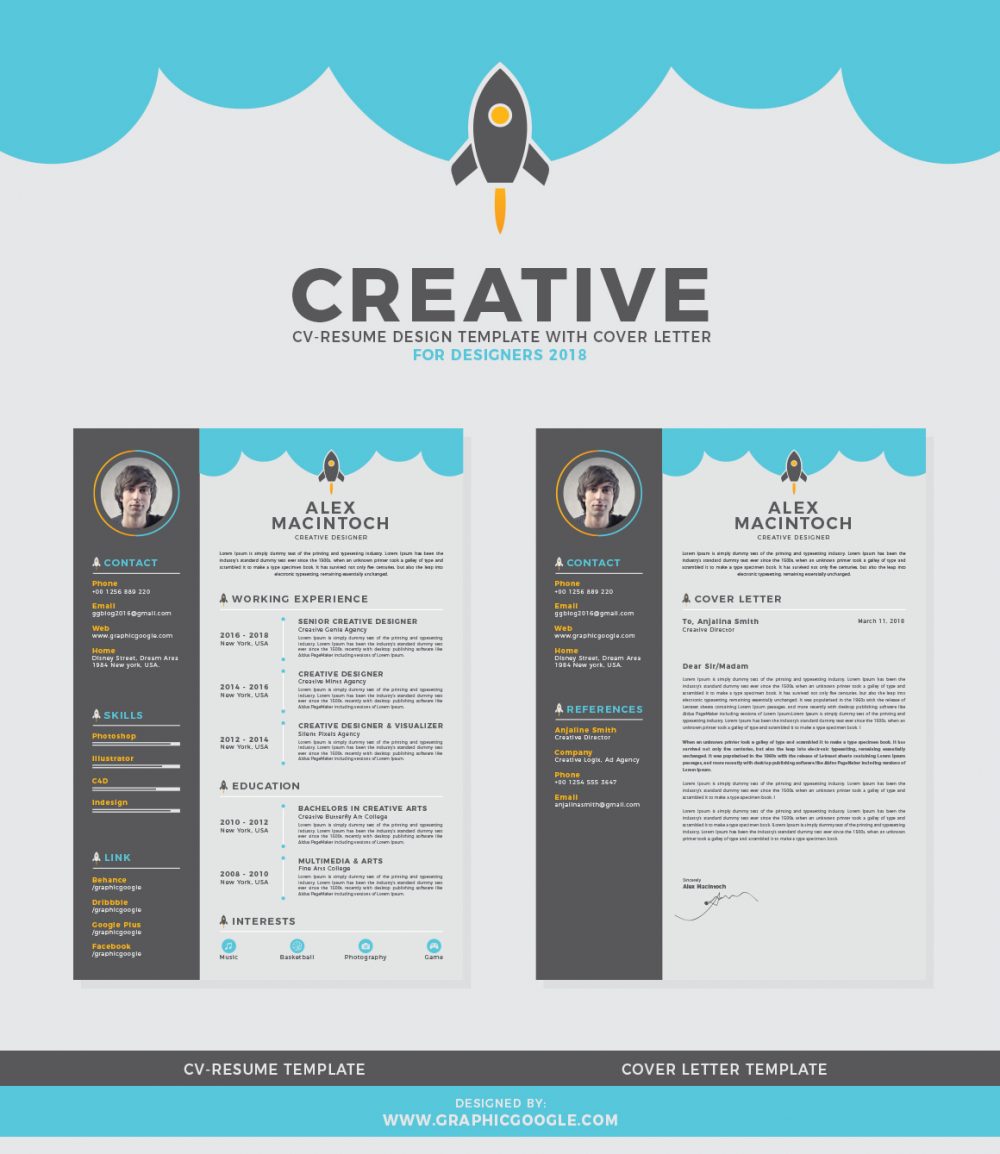 Free Creative CV Resume Design Template With Cover Letter (AI)