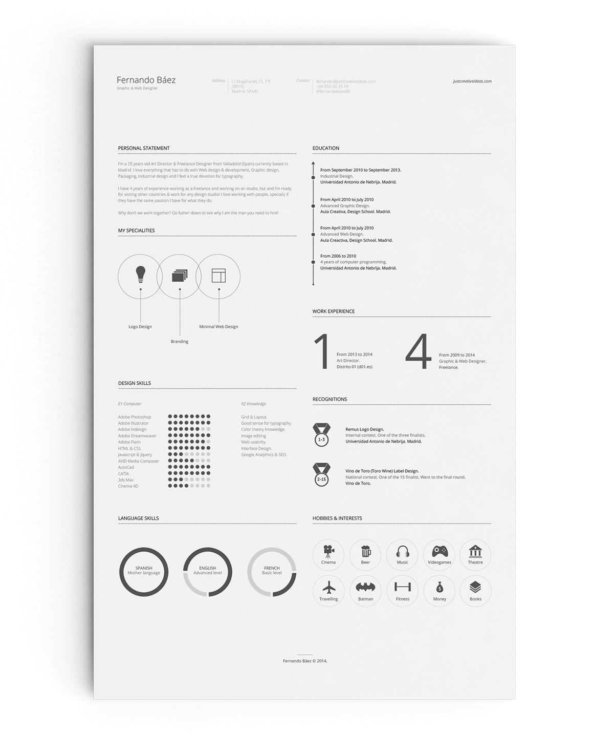 Free Minimal Resume Template 2017