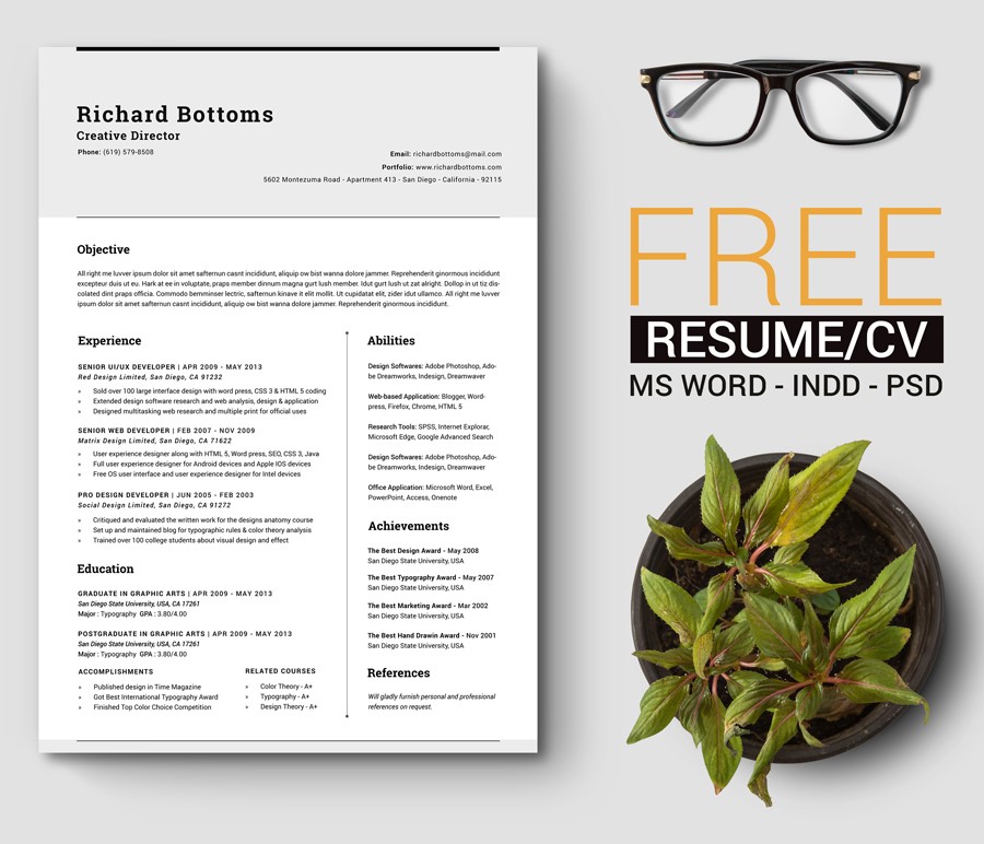 Free Timeless Resume CV with US Letter & A4