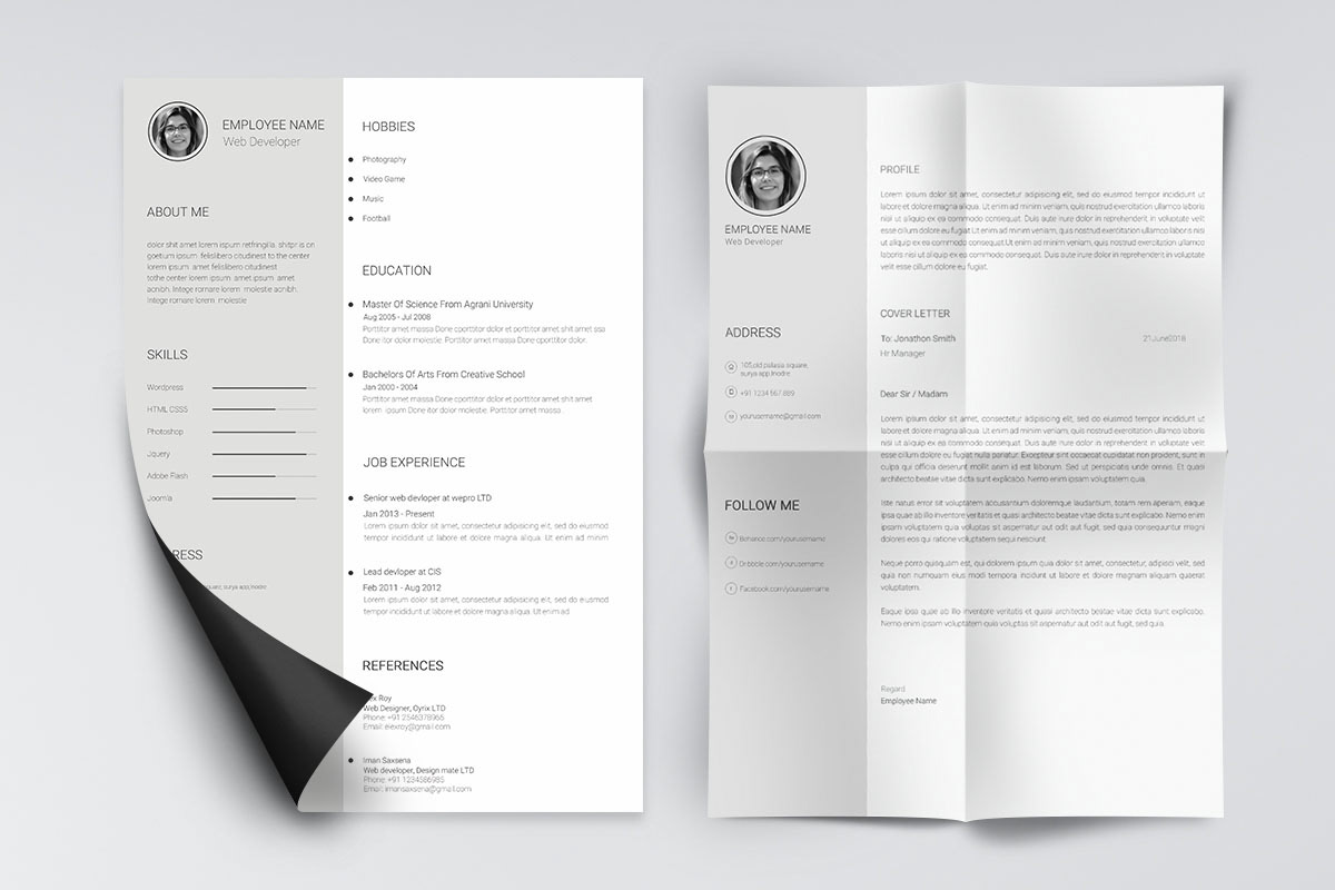 Minimal and Clean Resume Template PSD